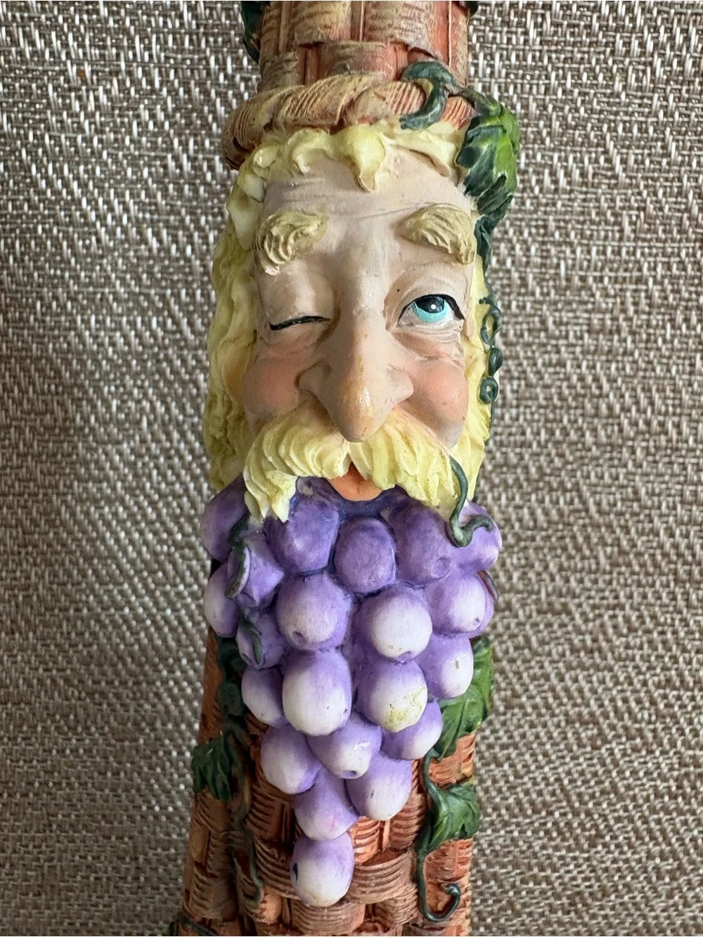Vintage Bacchus Greenman  Hand Painted Resin Fruit Wine Grapes Harvest 12” Tall
